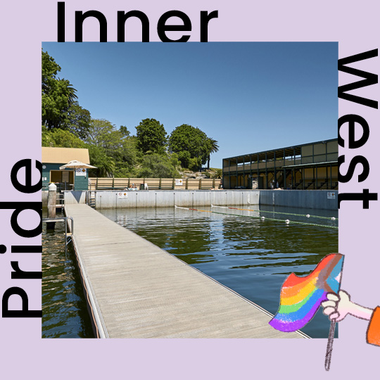 Photo of dawn fraser baths pontoon with border around the image that reads 